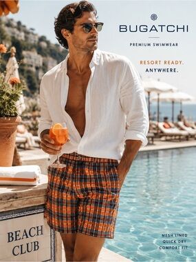 Bugatchi Designer Plaid Swim Trunks | Size 36 | Resort | Vacation Ready Shorts